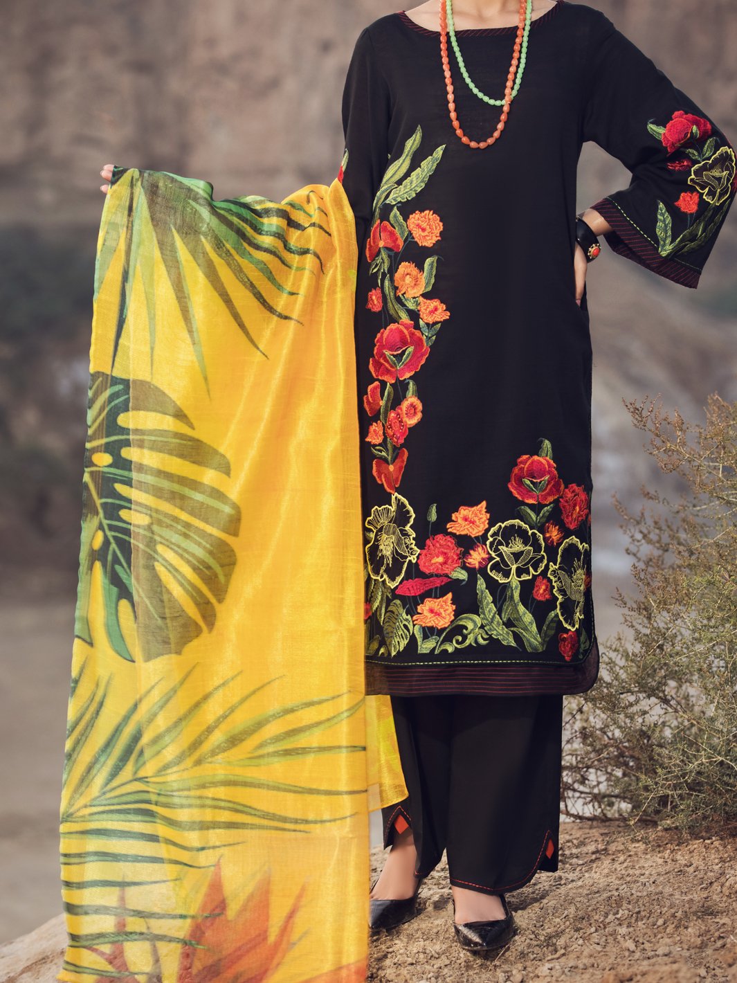 Black Khaddar 3 Piece Unstitched - AWP-3PS-349