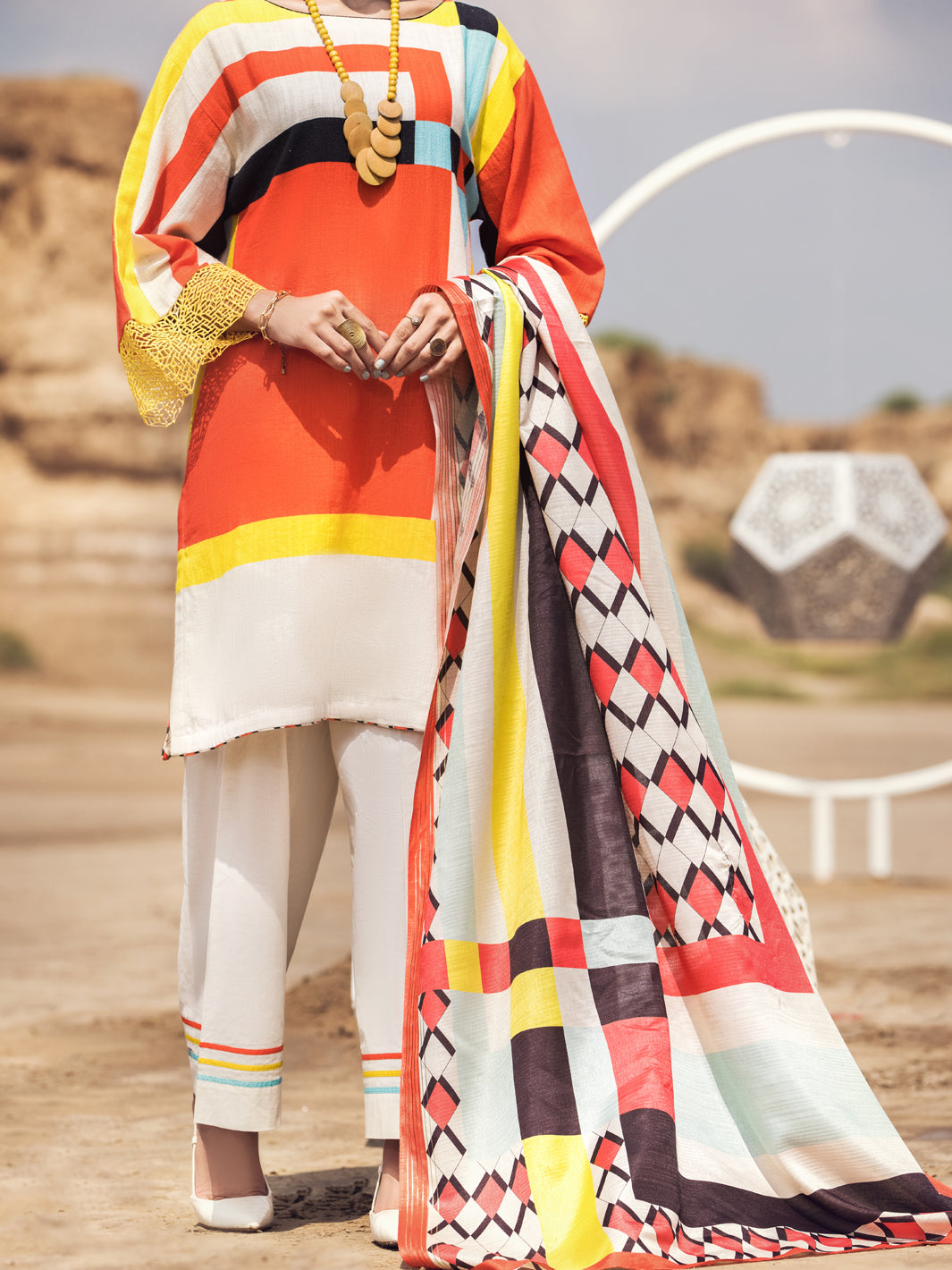 Orange Karandi 3Pc Unstitched - AWP-3PS-352