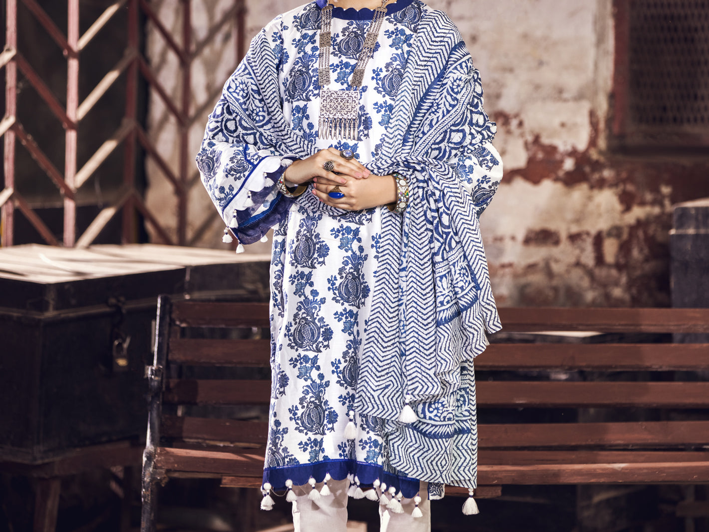 Navy Blue Cambric 2Pc Unstitched - AWP-2PS-366