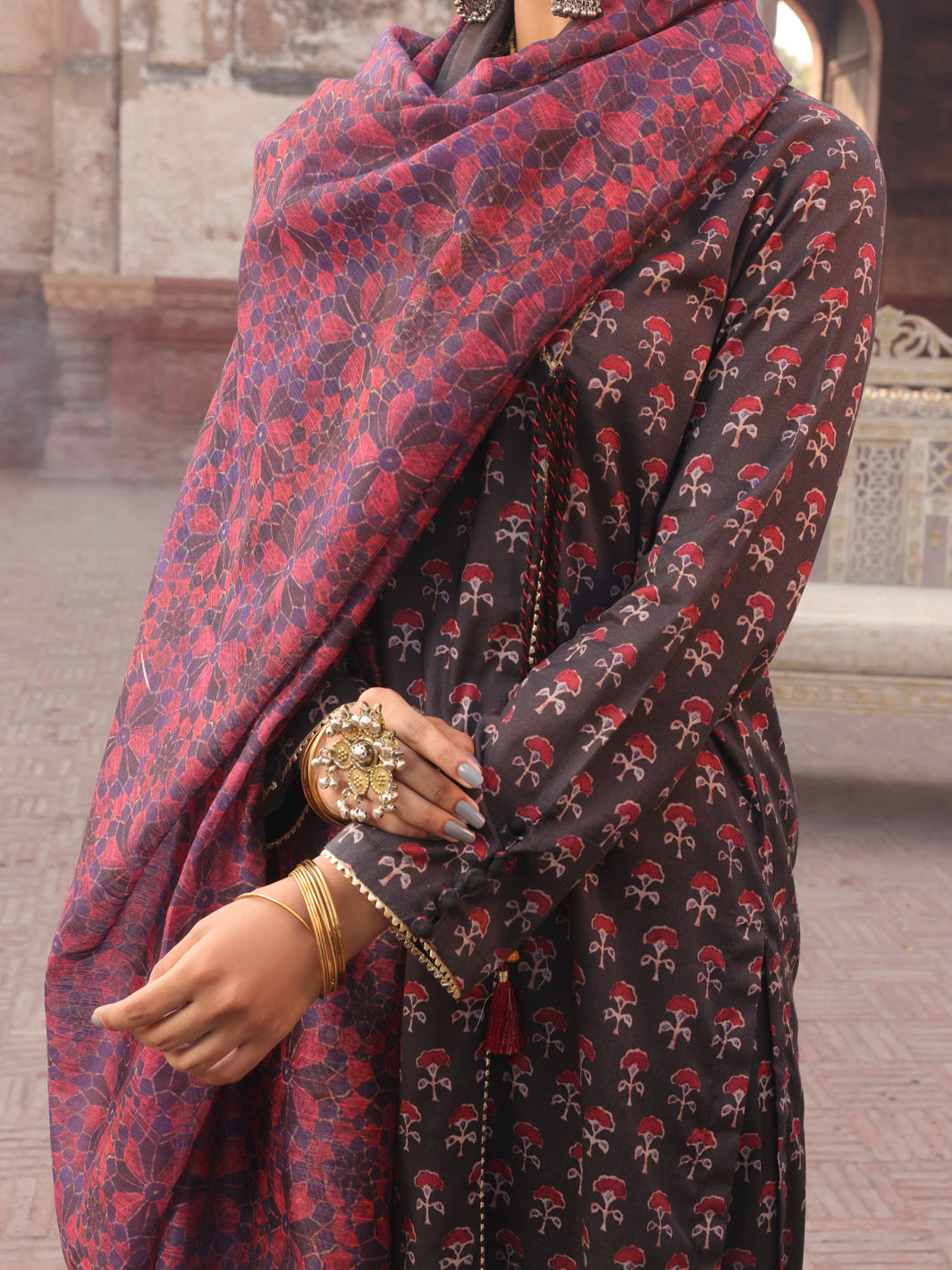 Purple Cambric Stitched 3Pc - AWP-3PS-504