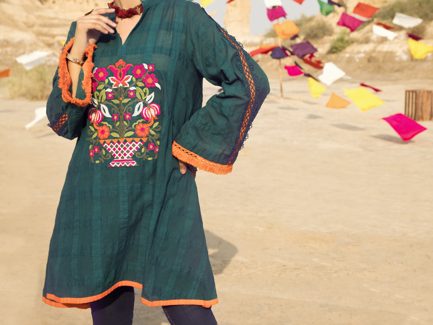 Green Dobby Tunic - AWP-LK-379