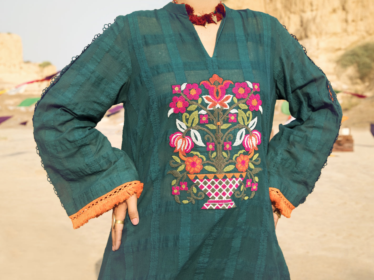 Green Dobby Tunic - AWP-LK-379