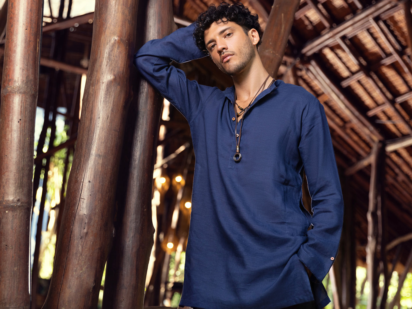 Blue Linen Short Kurta - ALCR-K-029