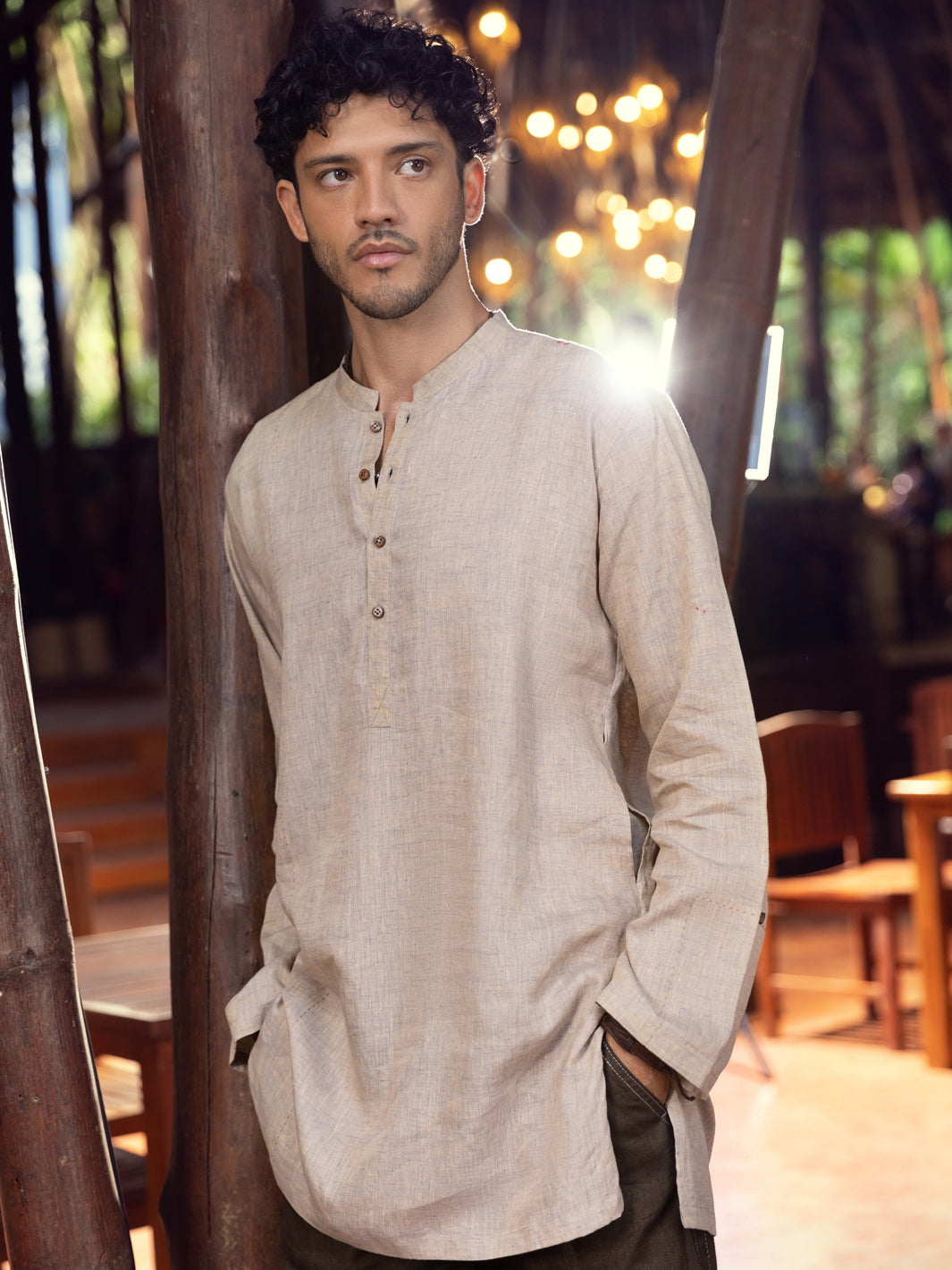 Beige Linen Short Kurta - ALCR-K-031