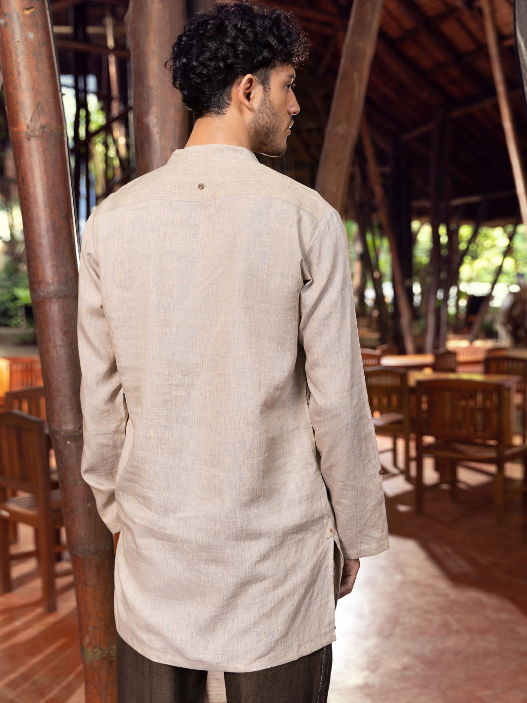 Beige Linen Short Kurta - ALCR-K-031