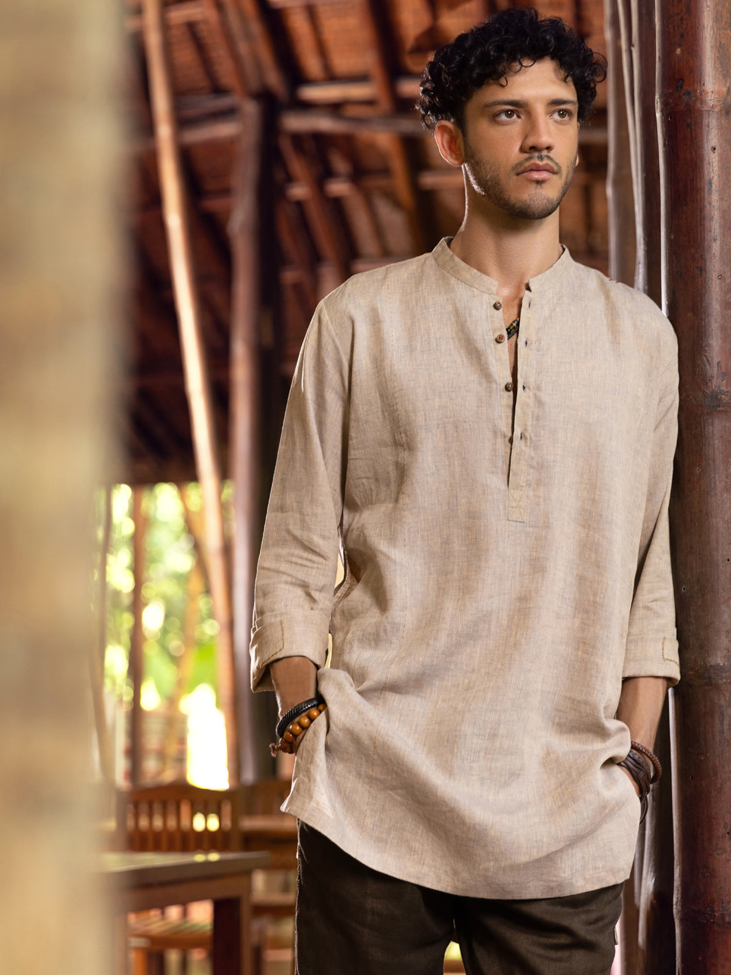 Beige Linen Short Kurta - ALCR-K-031