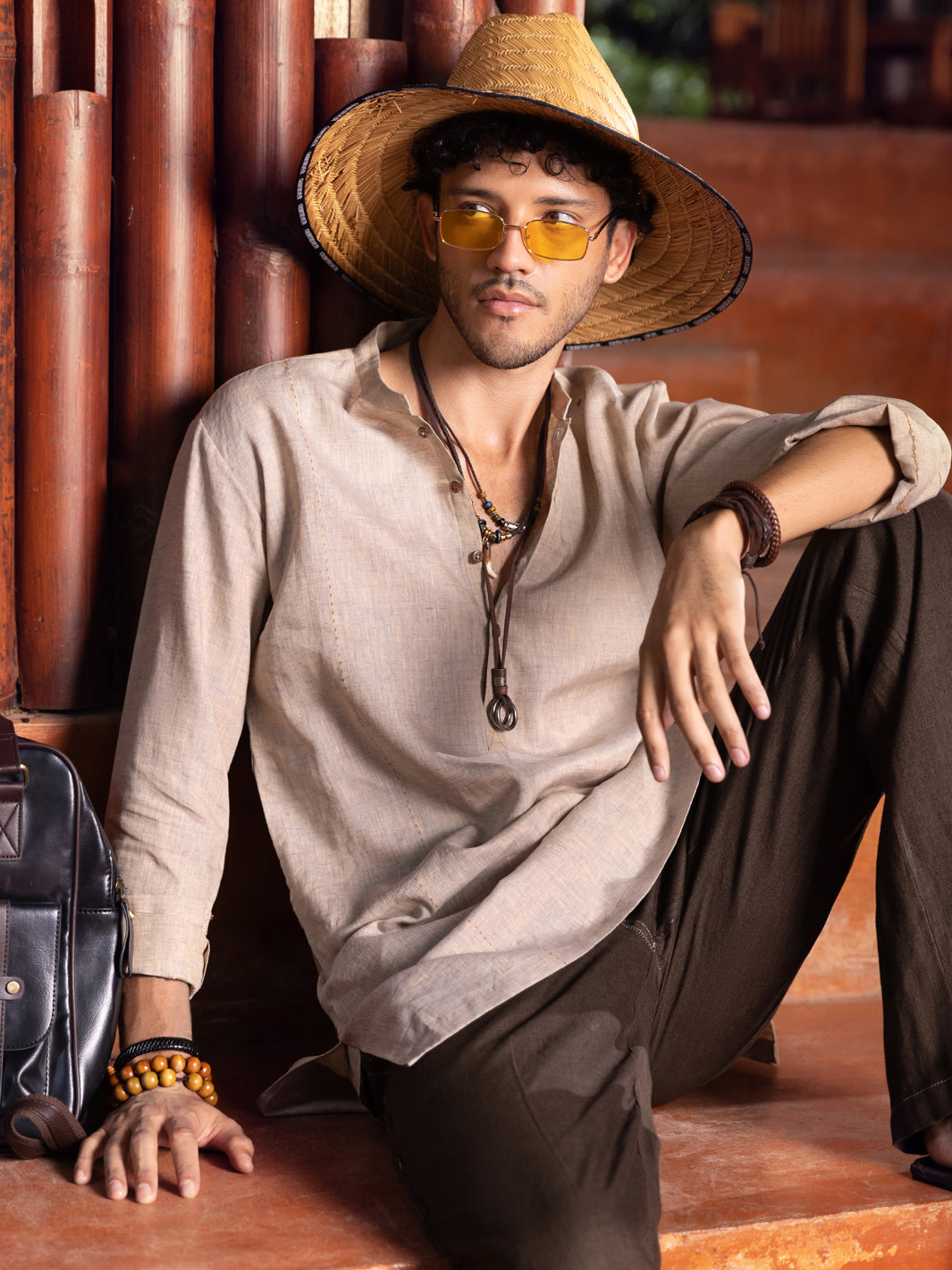 Beige Linen Short Kurta - ALCR-K-031