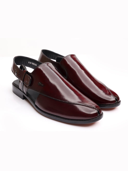 Burgundy Peshawari Chappal - AL-MFW-HC-148