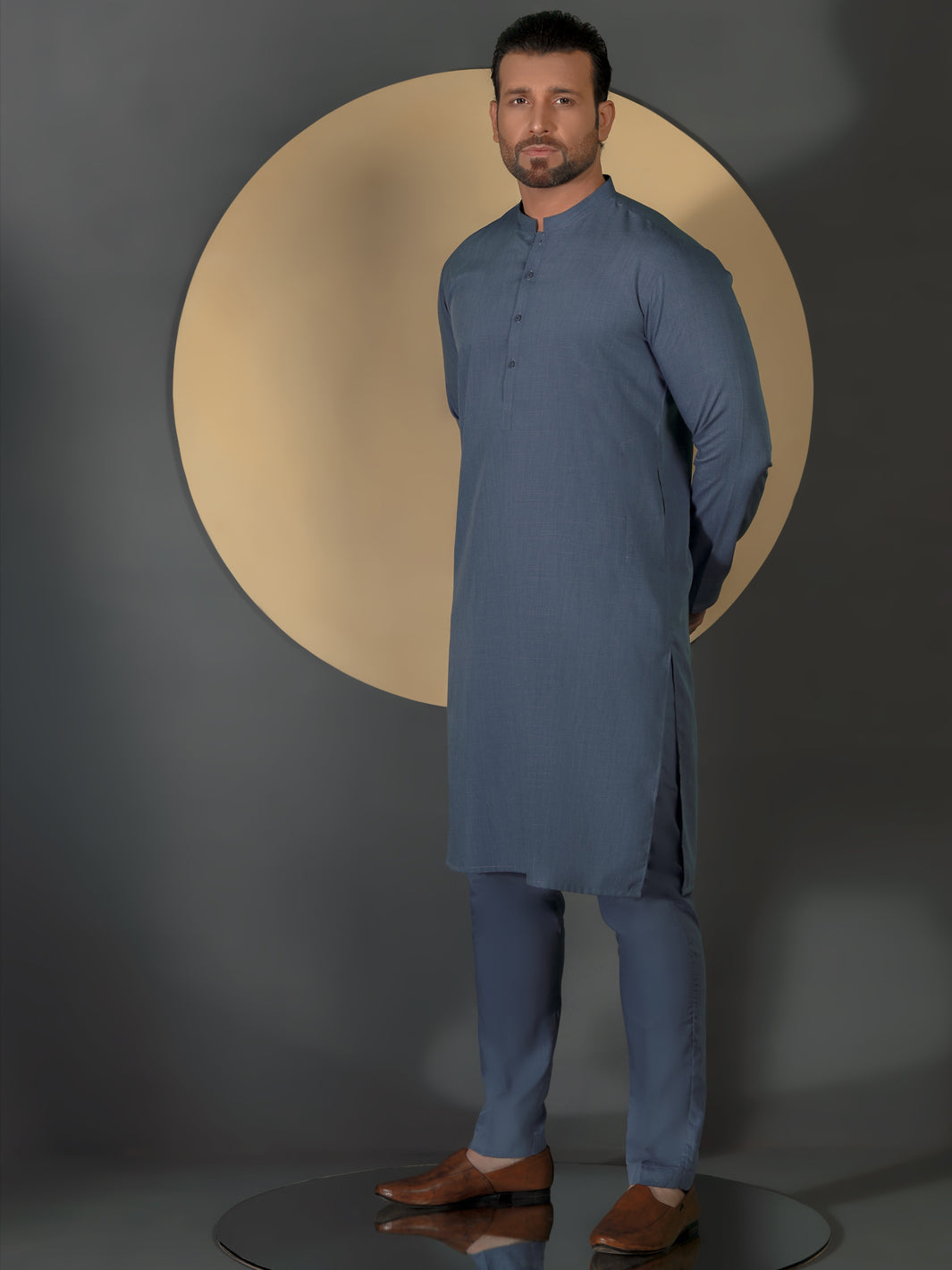 Indigo Blended Men Unstitched Fabric - AL-Nizam-22