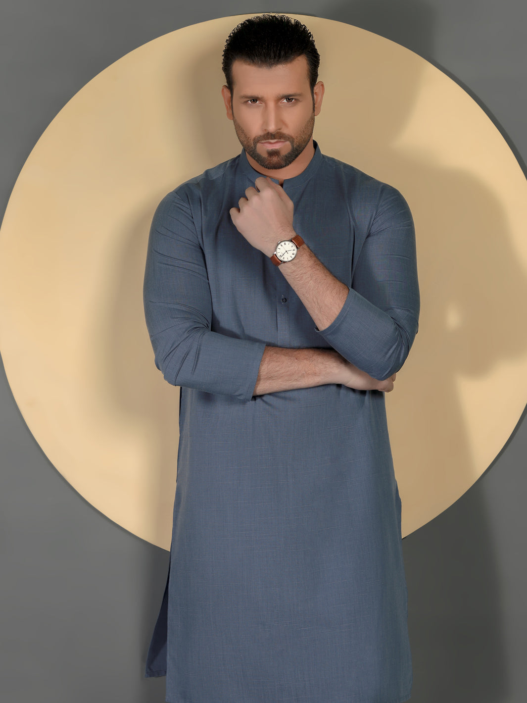 Indigo Blended Men Unstitched Fabric - AL-Nizam-22