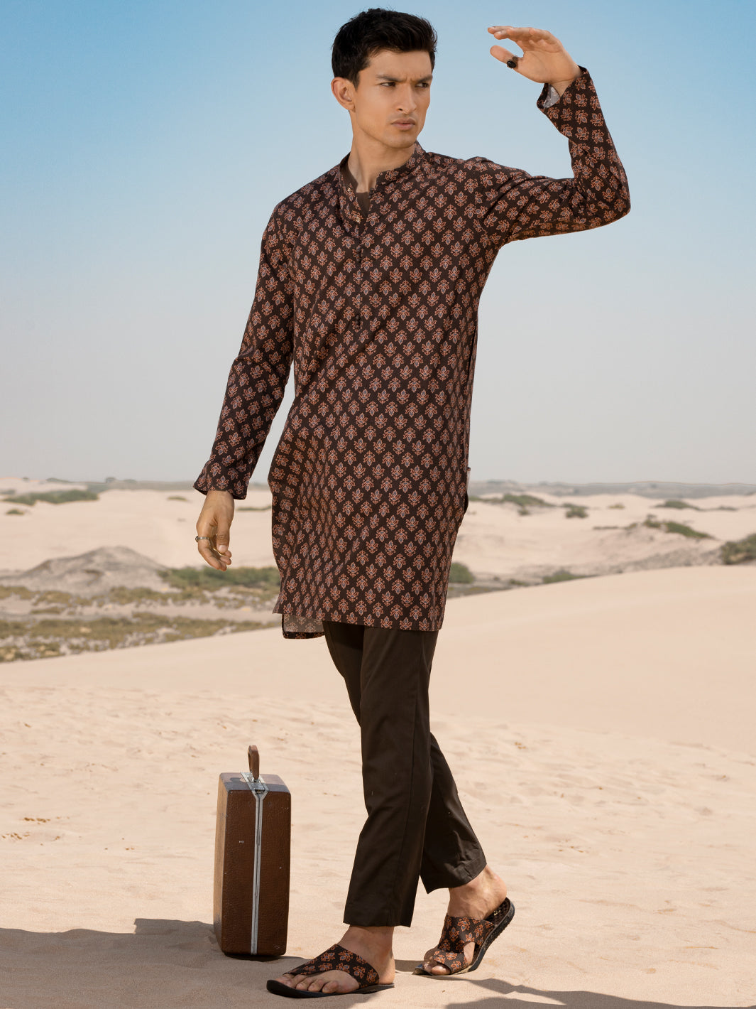 Dark Brown Linen Short Kurta - ALCR-K-036