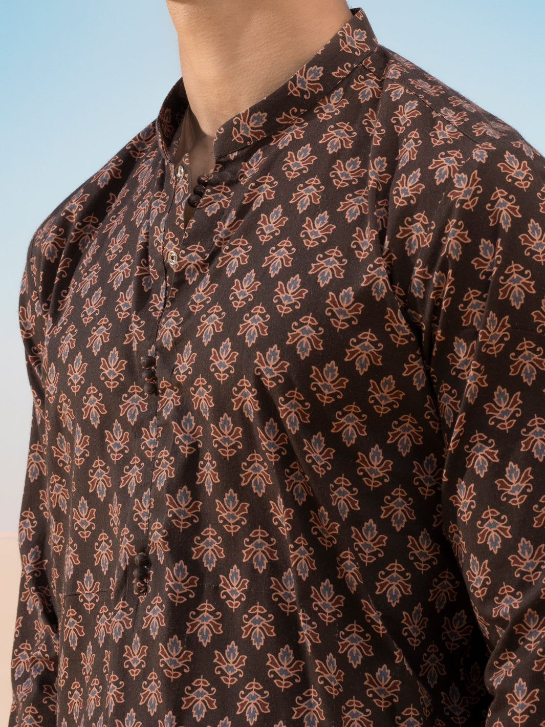 Dark Brown Linen Short Kurta - ALCR-K-036