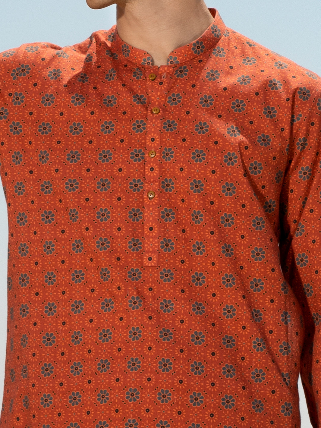 Orange Linen Short Kurta - ALCR-K-037