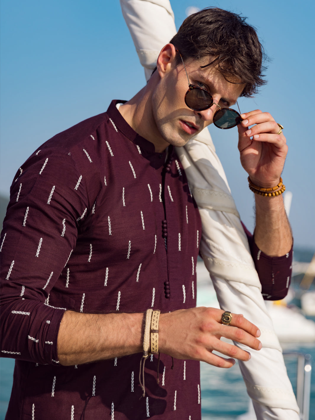 Maroon Cotton Kurta - AL-K-1064A