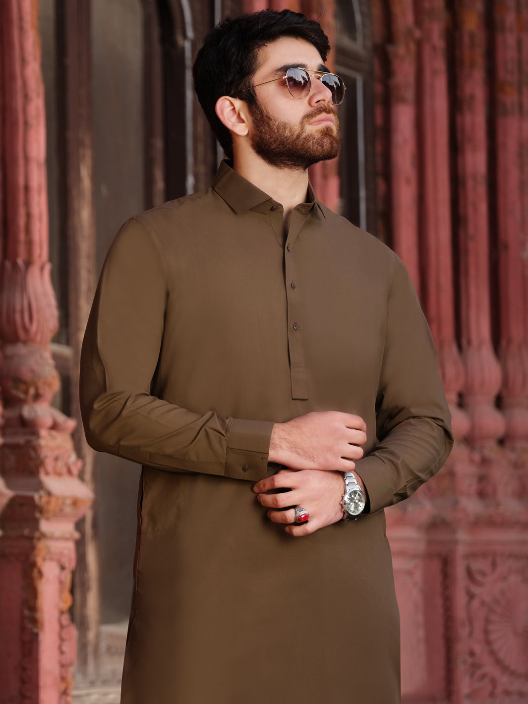 Brown Blended Kameez Shalwar - ALWA-KS-195