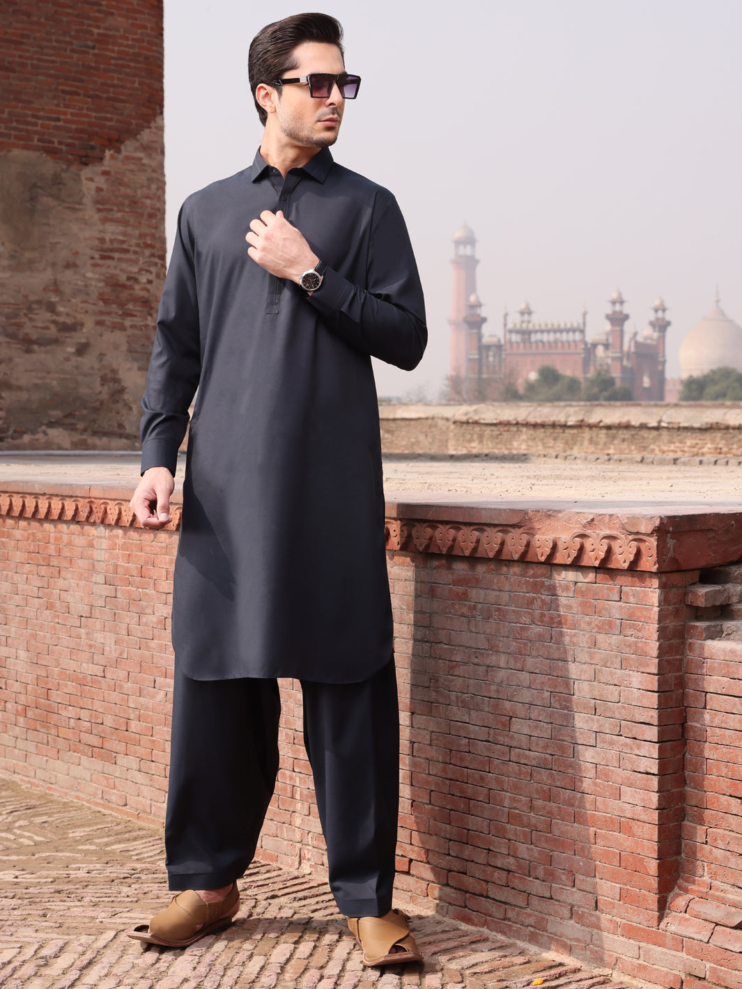 Dark Blue Blended Kameez Shalwar - ALWA-KS-240