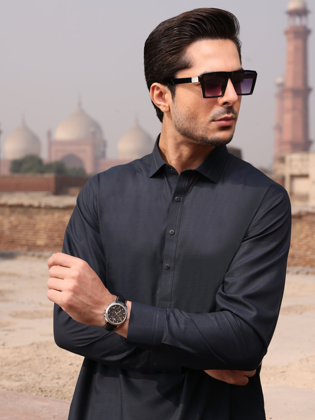Dark Blue Blended Kameez Shalwar - ALWA-KS-240