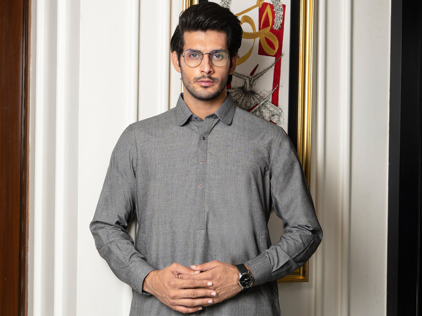 Grey Blended Kameez Shalwar - ALWA-KS-255