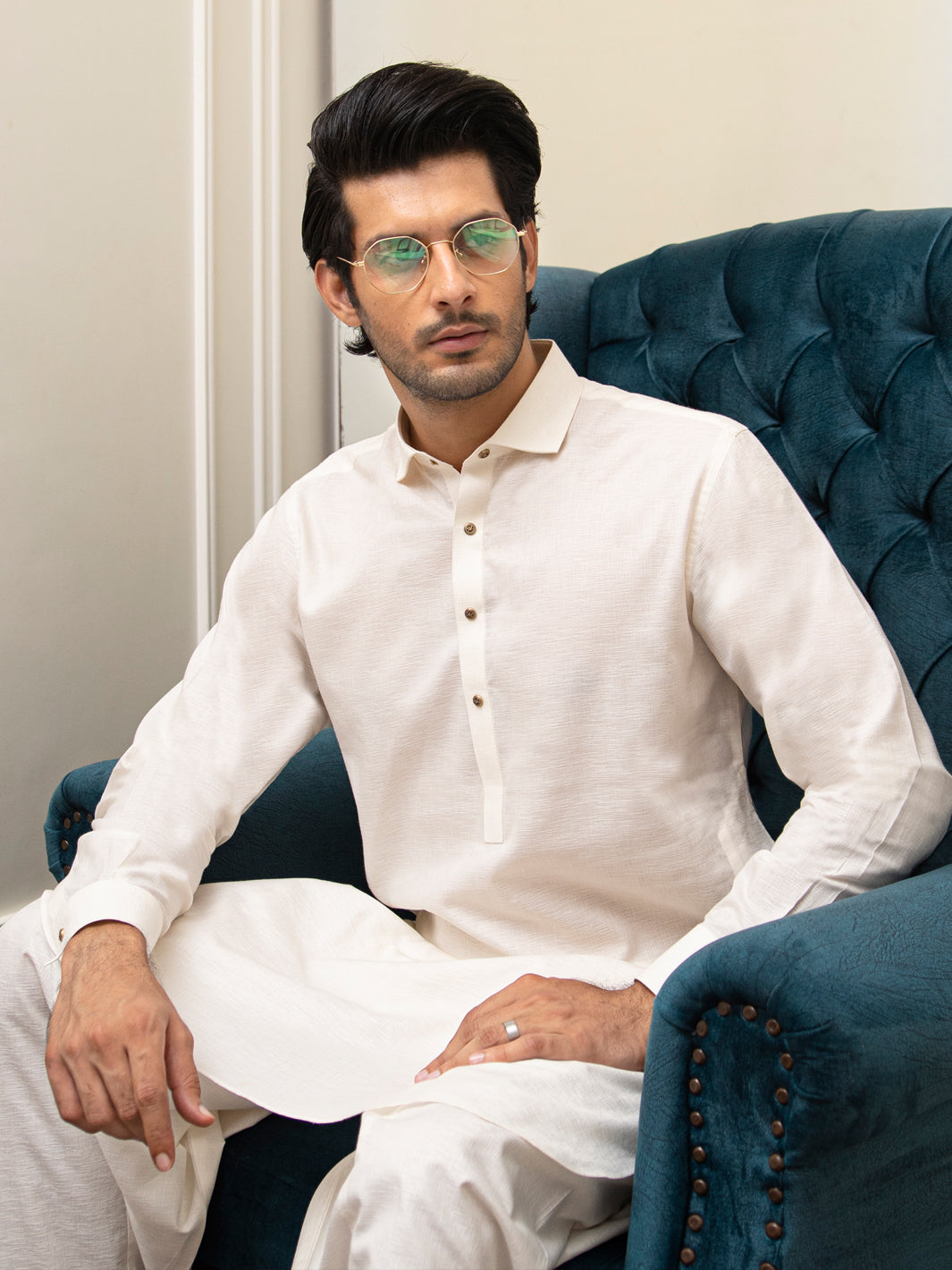 Off White Blended Kameez Shalwar - ALWA-KS-268