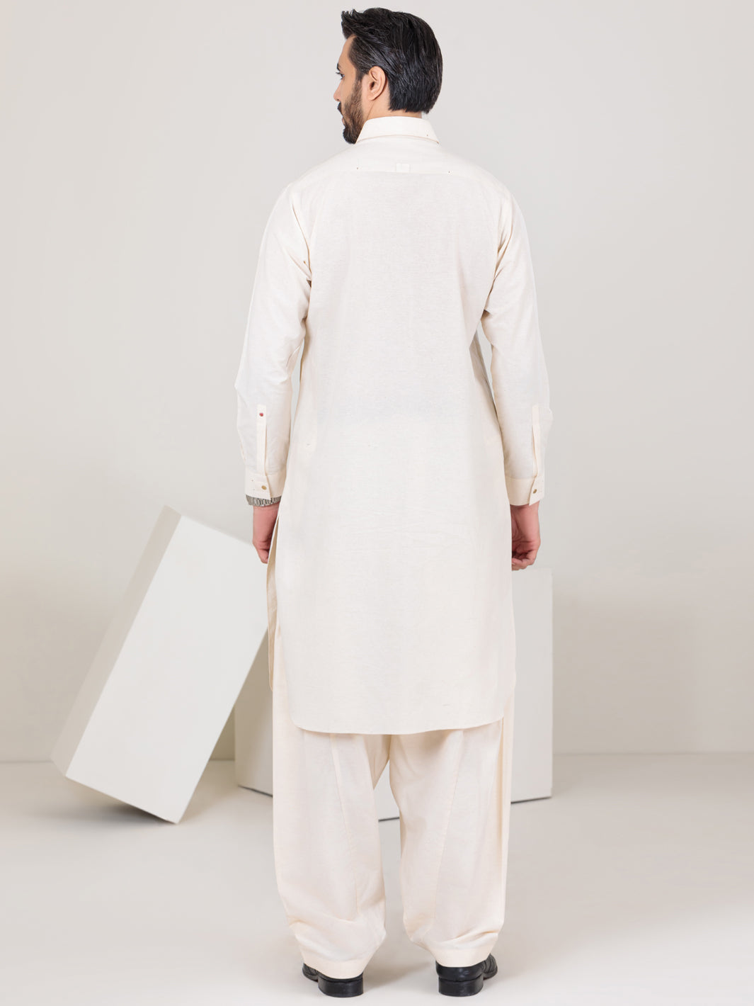 Off White Blended Kameez Shalwar - ALWA-KS-302