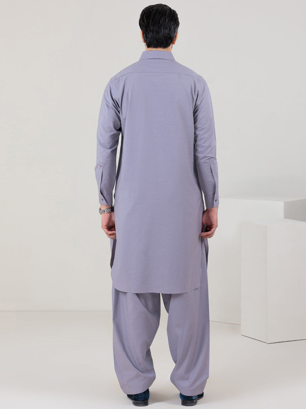 Light Grey Blended Kameez Shalwar - ALWA-KS-305