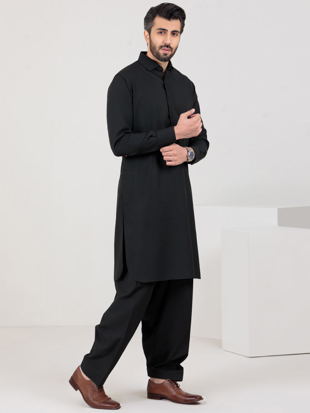 Black Blended Kameez Shalwar - ALWA-KS-325
