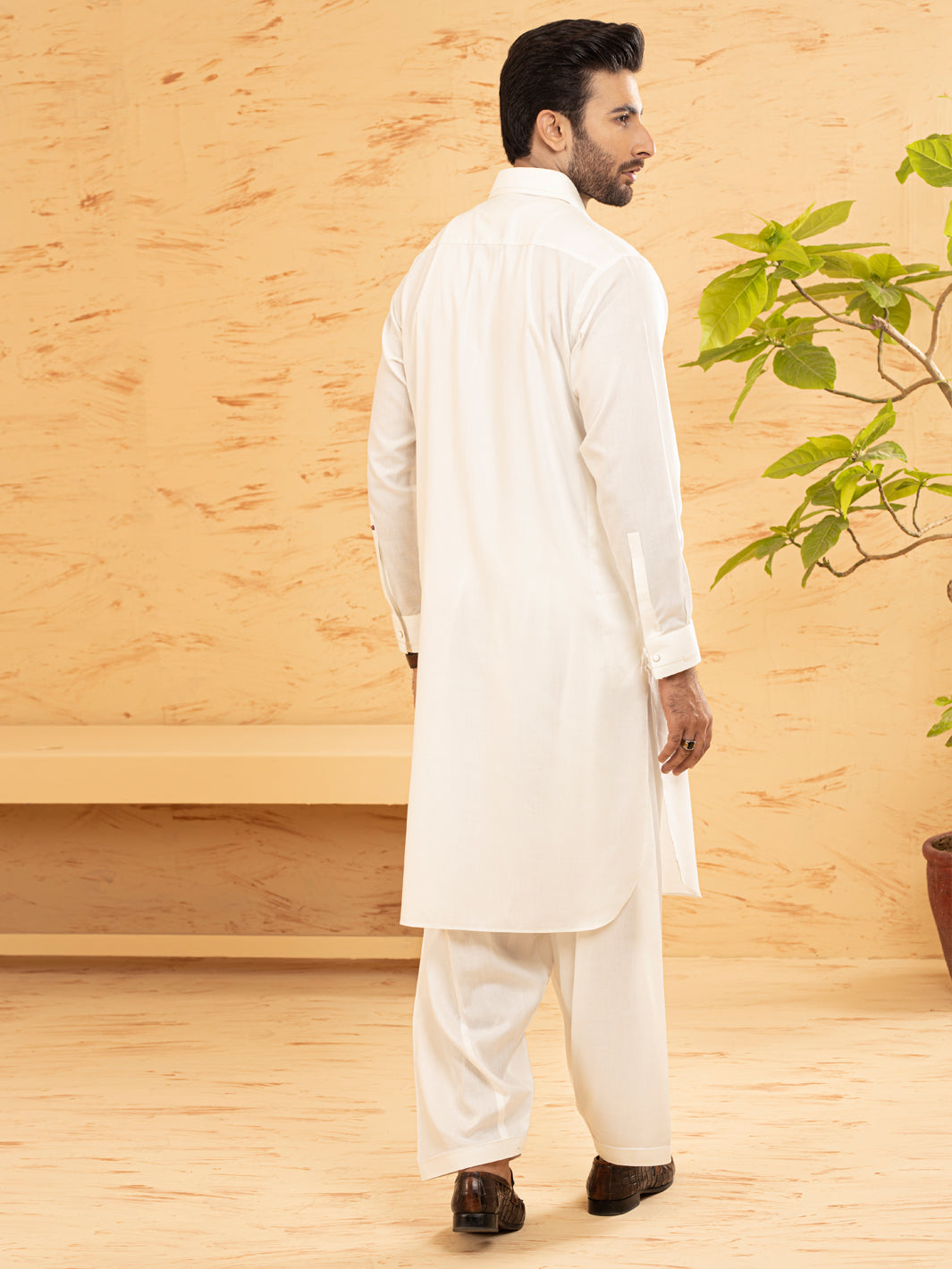 White Blended Kameez Shalwar - ALWA-KS-366
