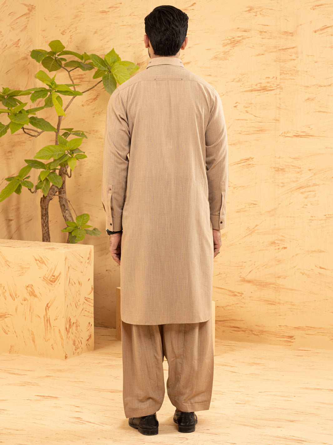 Beige Blended Kameez Shalwar - ALWA-KS-370