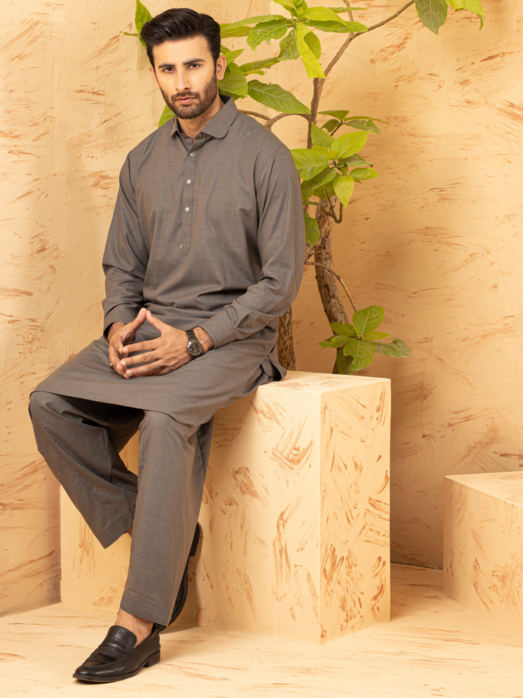Grey Blended Kameez Shalwar - ALWA-KS-371