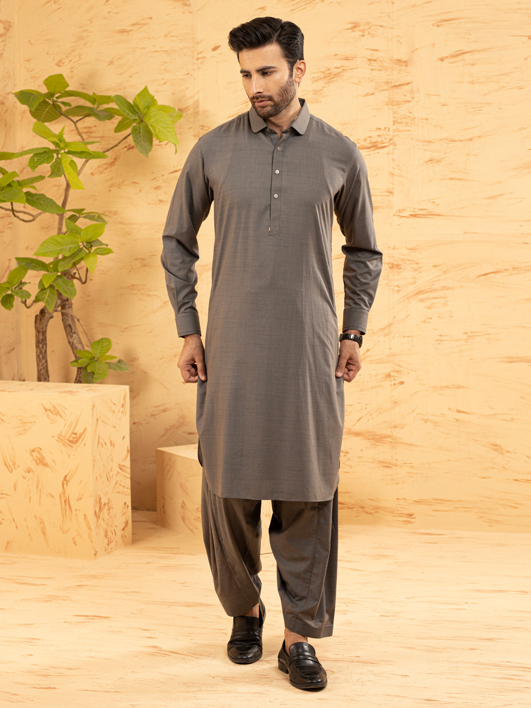 Grey Blended Kameez Shalwar - ALWA-KS-371