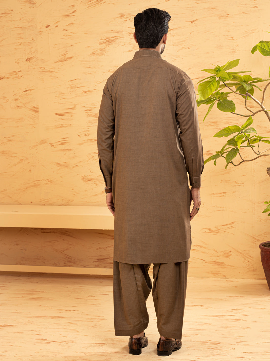 Brown Blended Kameez Shalwar - ALWA-KS-373