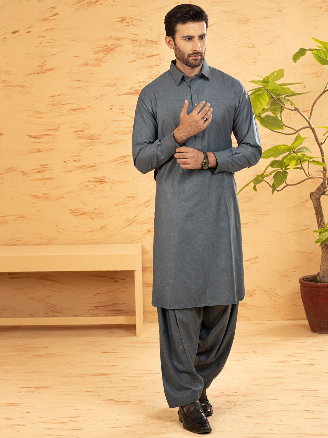 Blue Blended Kameez Shalwar - ALWA-KS-380