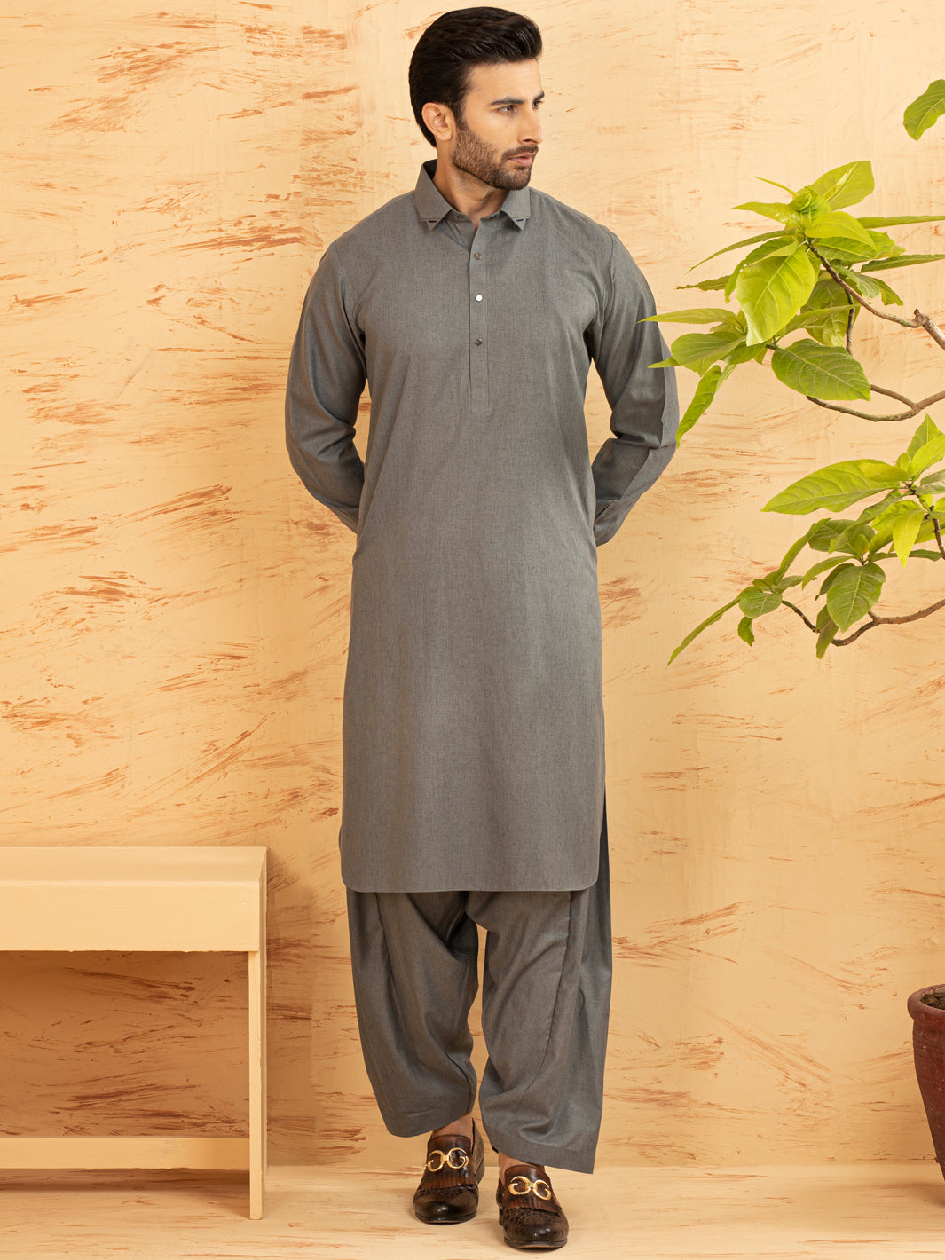Grey Blended Kameez Shalwar - ALWA-KS-383