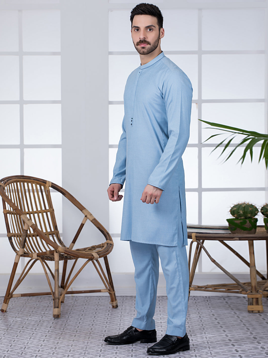 Light Blue Blended Kurta Trouser - AL-KT-2799