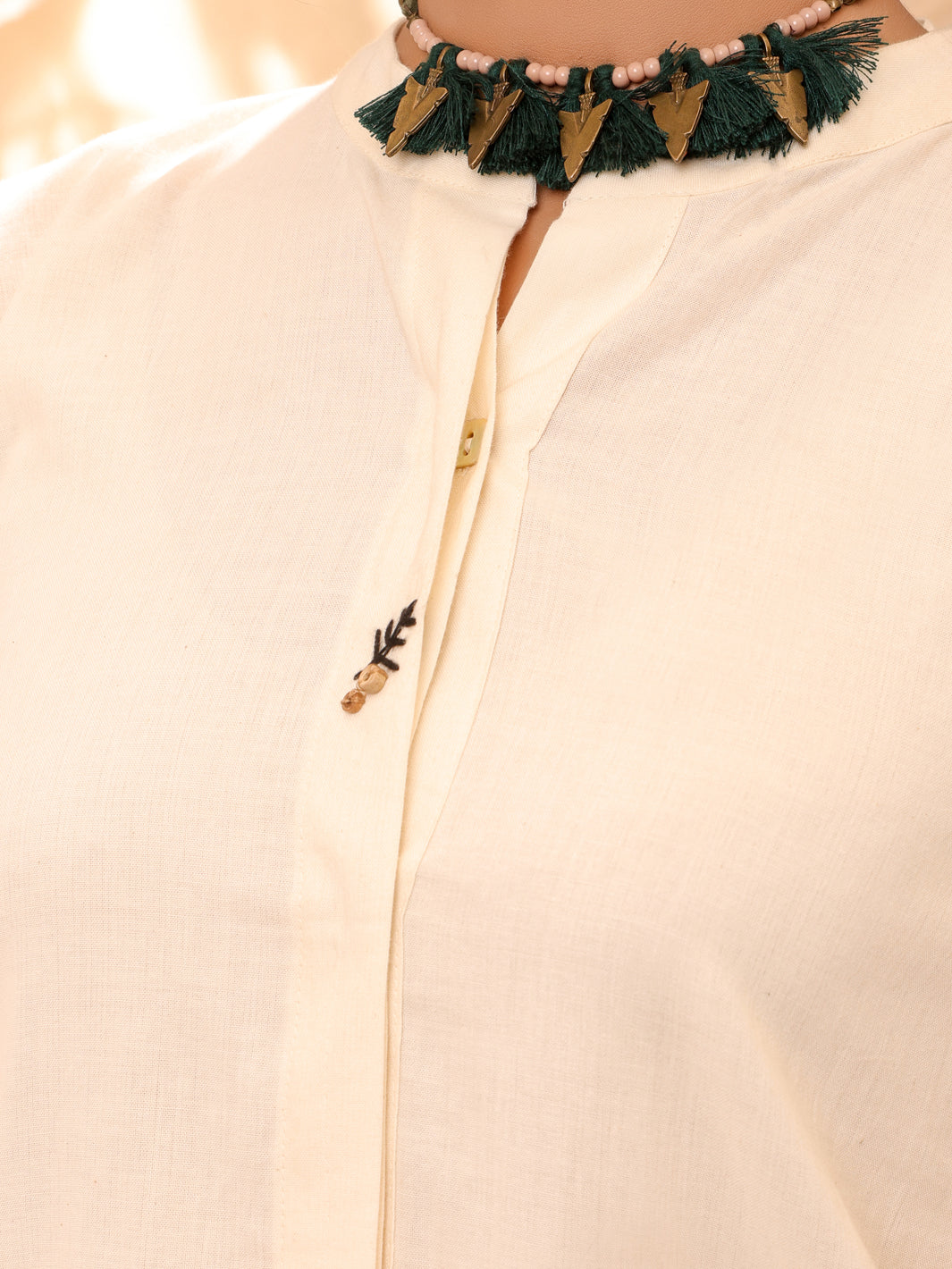 Off White Cotton Tunic - ALCR-LK-1045 - Almirah Online