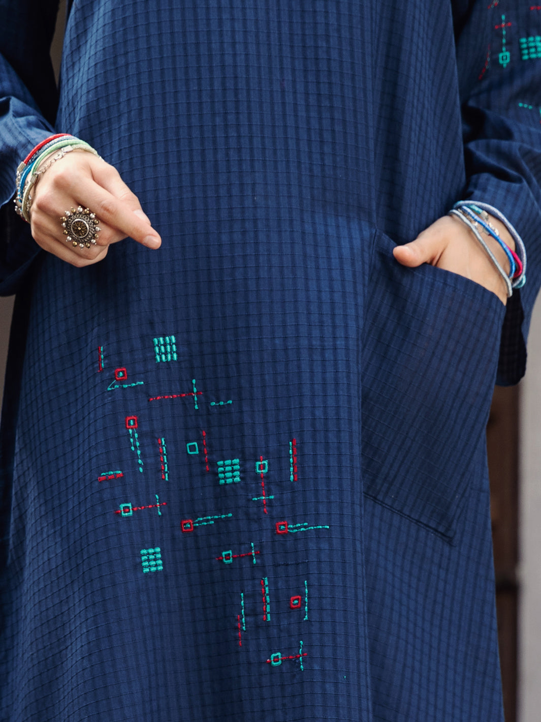 Teal Dobby Cotton Tunic - AL-LK-869