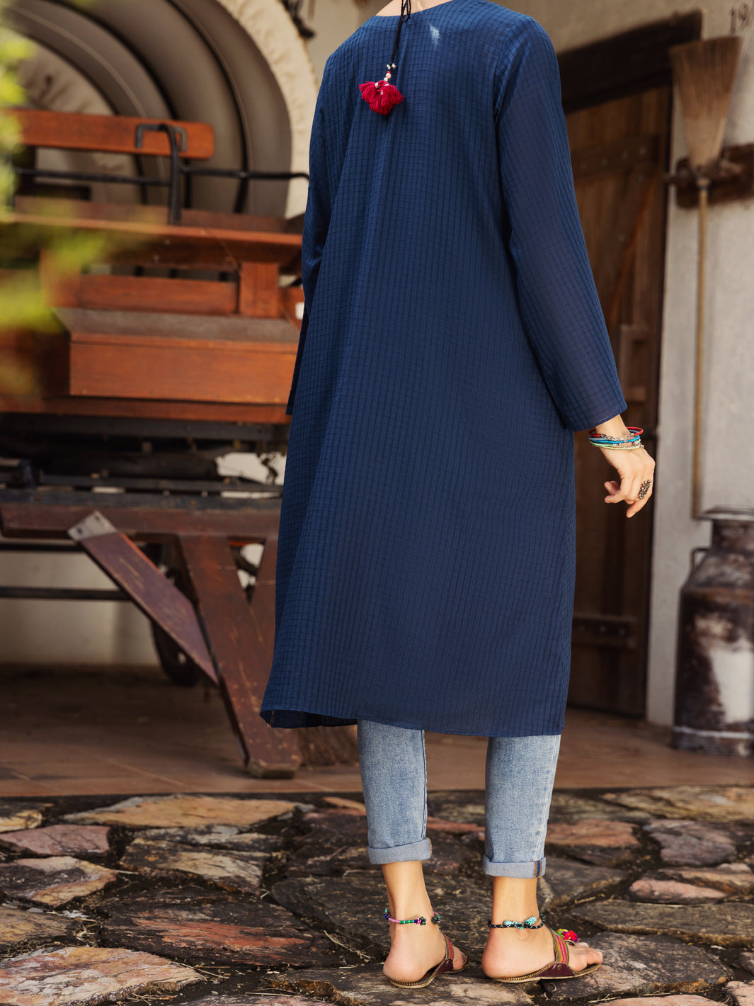Teal Dobby Cotton Tunic - AL-LK-869