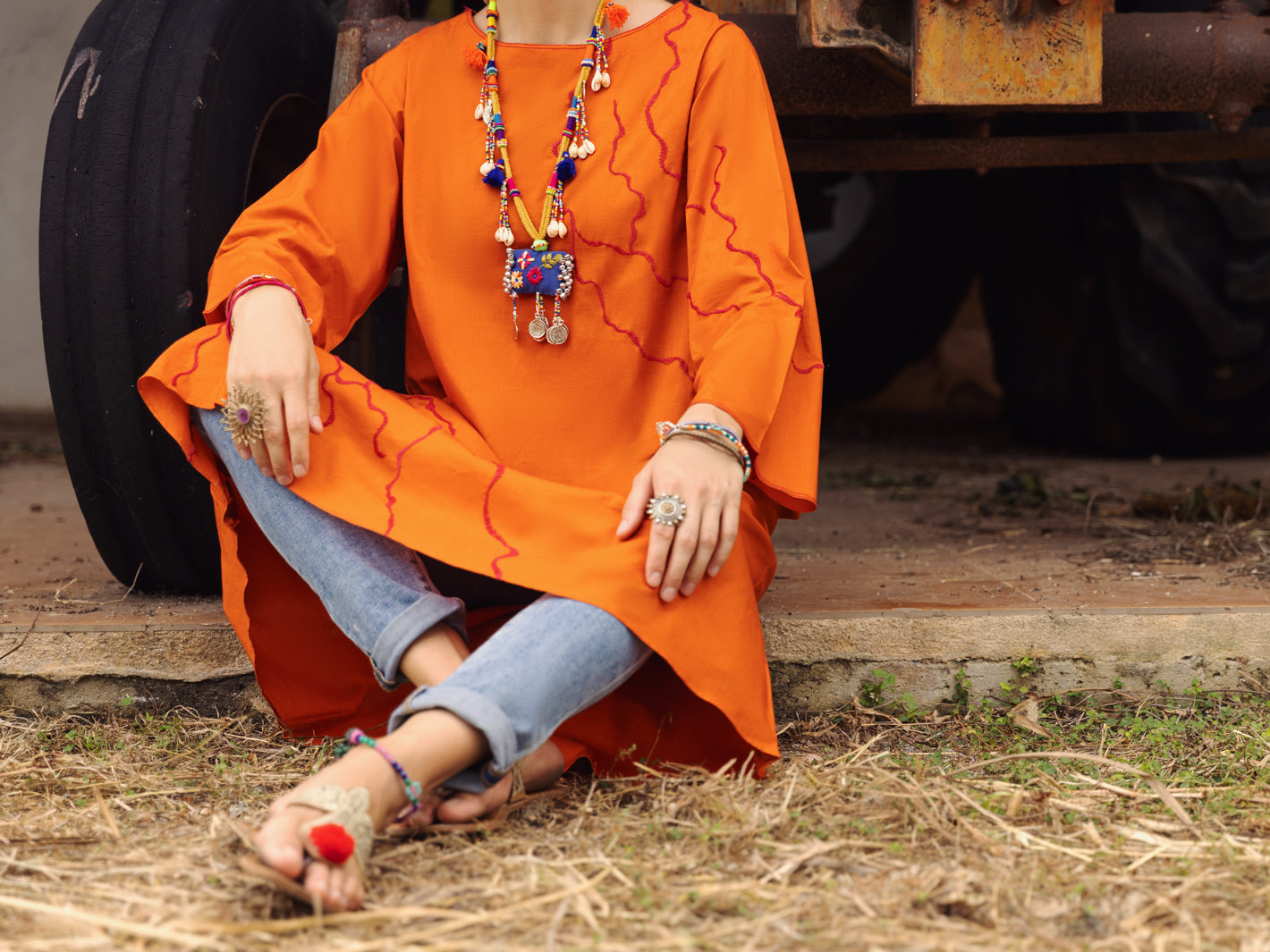 Orange Dyed Tunic - AL-LK-872