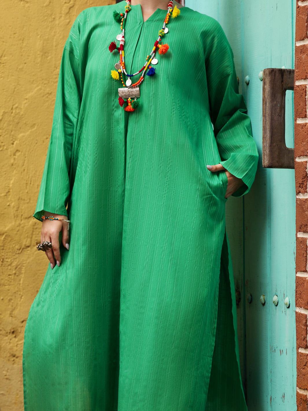 Green Yarn Dyed Tunic - AL-LK-873