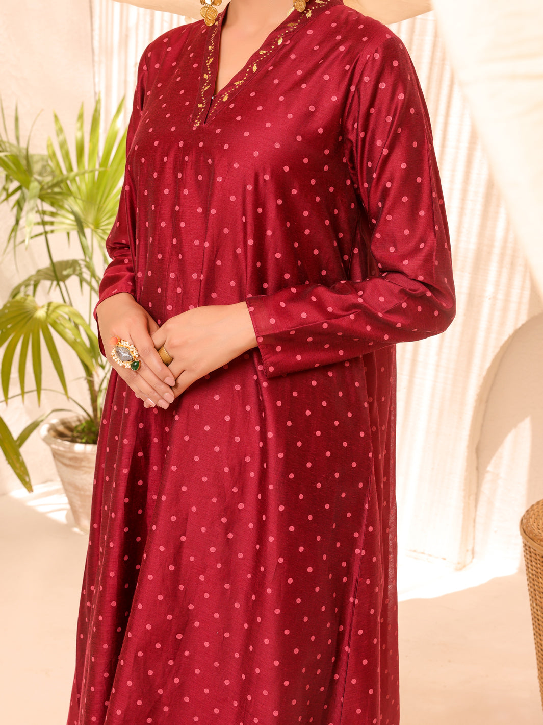 Maroon Silk 2 Piece Stitched - ALCR-2PS-LKS-1055 - Almirah Online