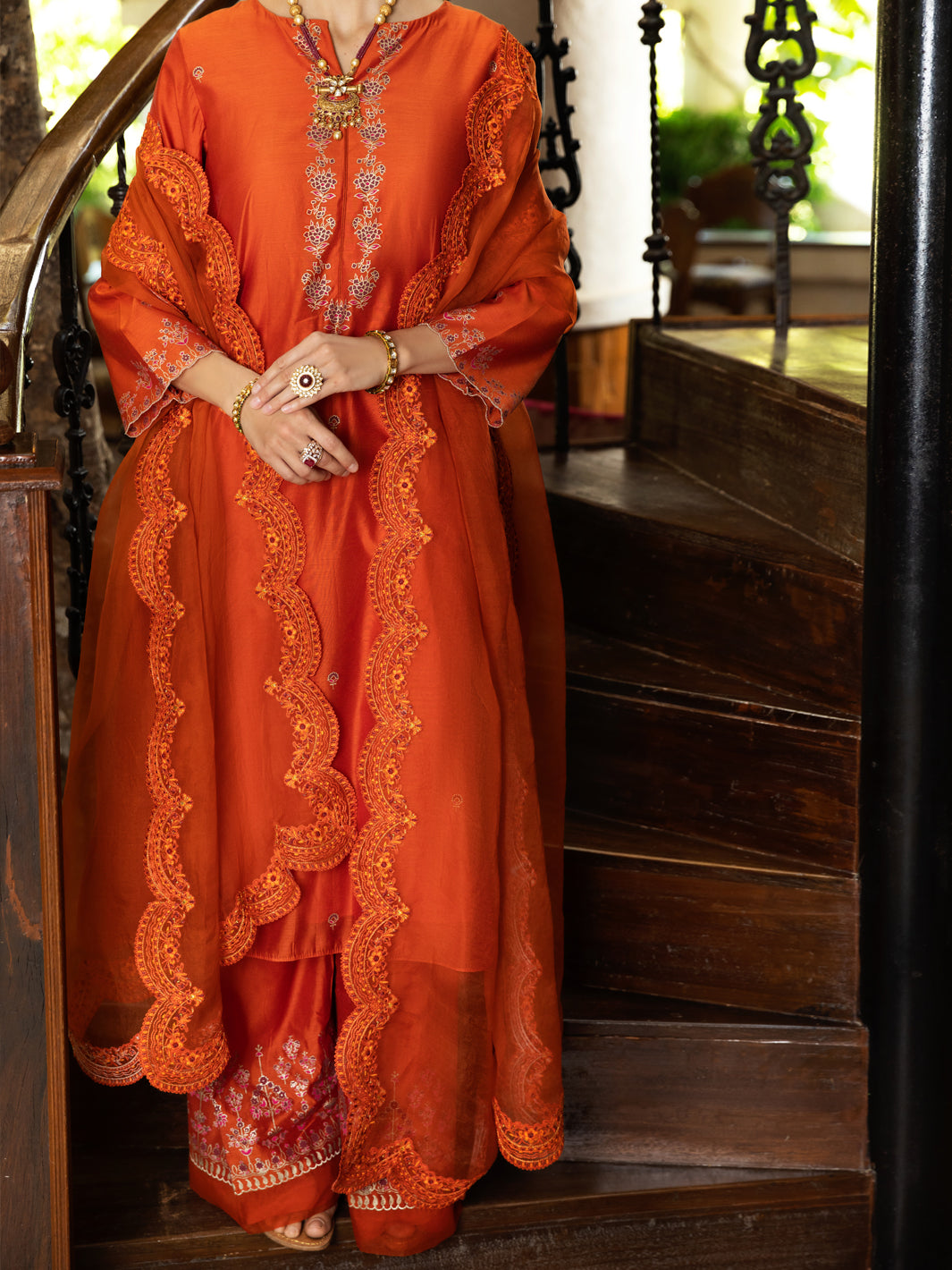 Orange Golden Booti Women Stole - ALCR-ST-1052