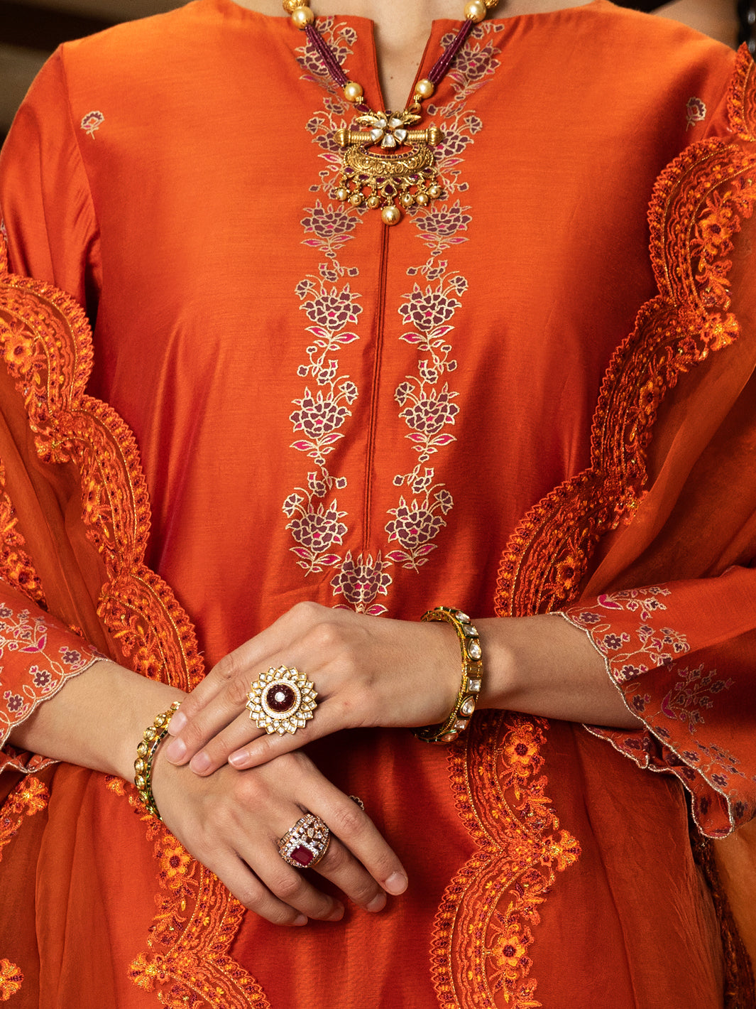 Orange Golden Booti Women Stole - ALCR-ST-1052