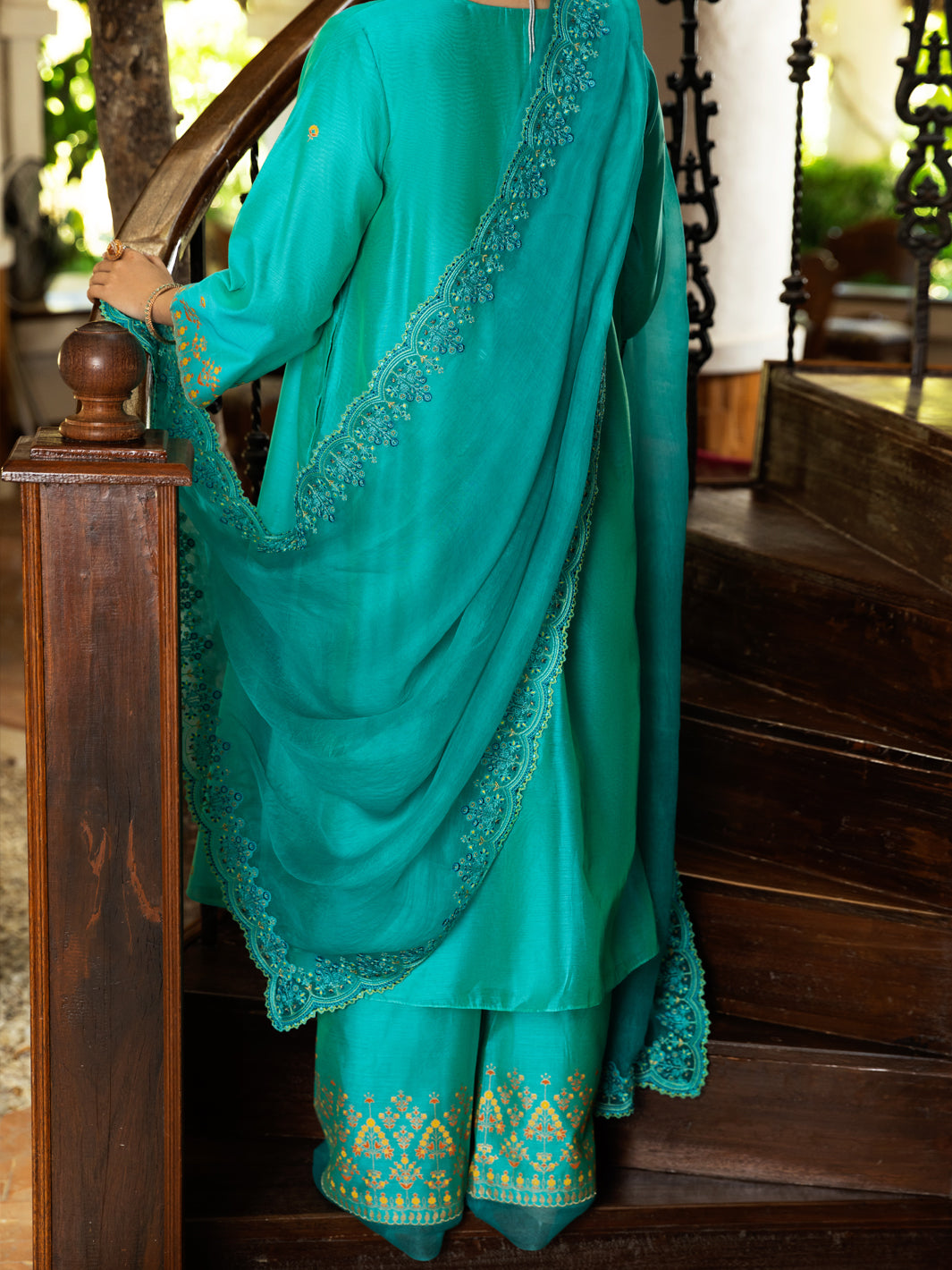 Sea Green Golden Booti Women Stole - ALCR-ST-1053
