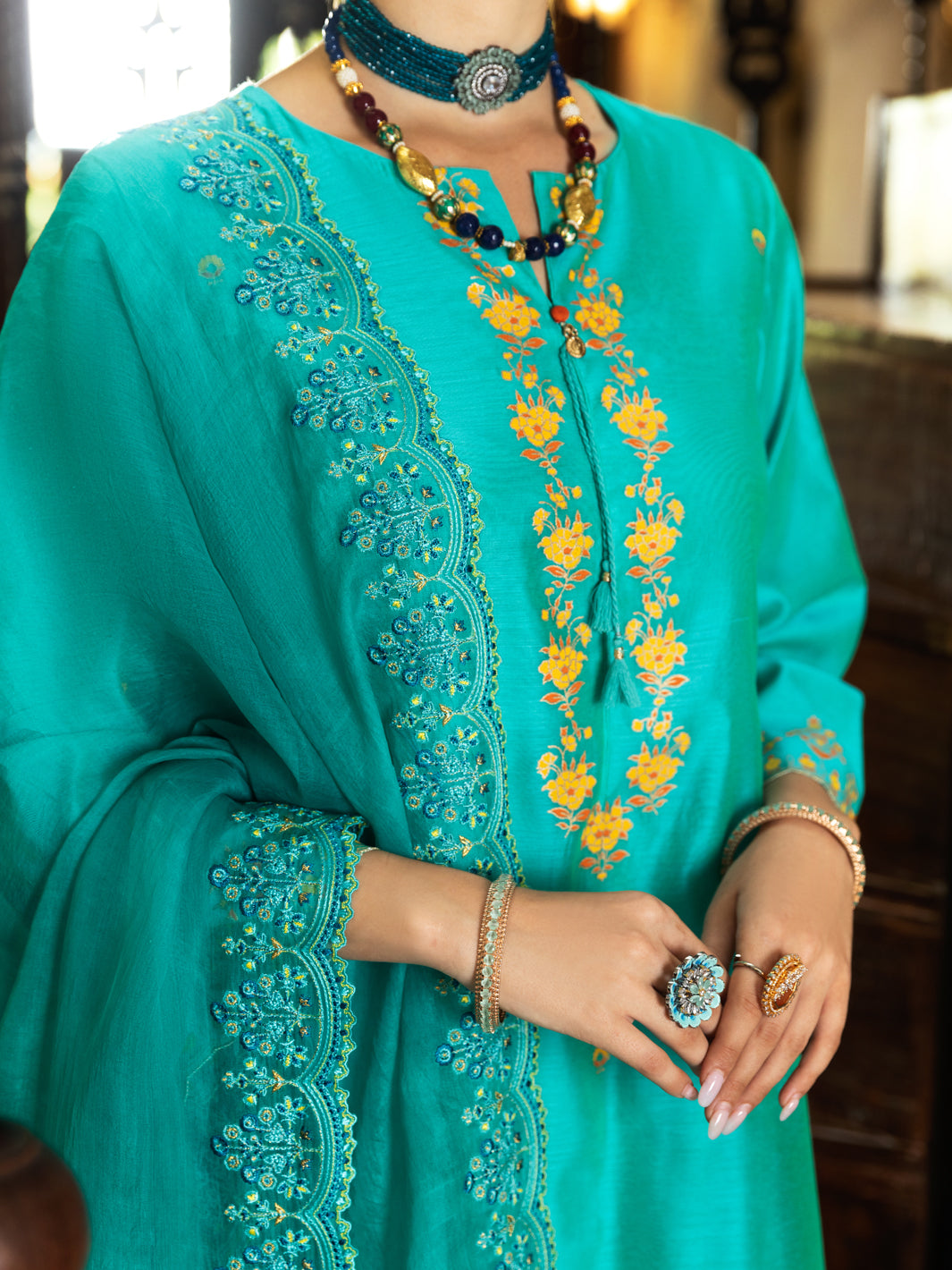 Sea Green Golden Booti Women Stole - ALCR-ST-1053