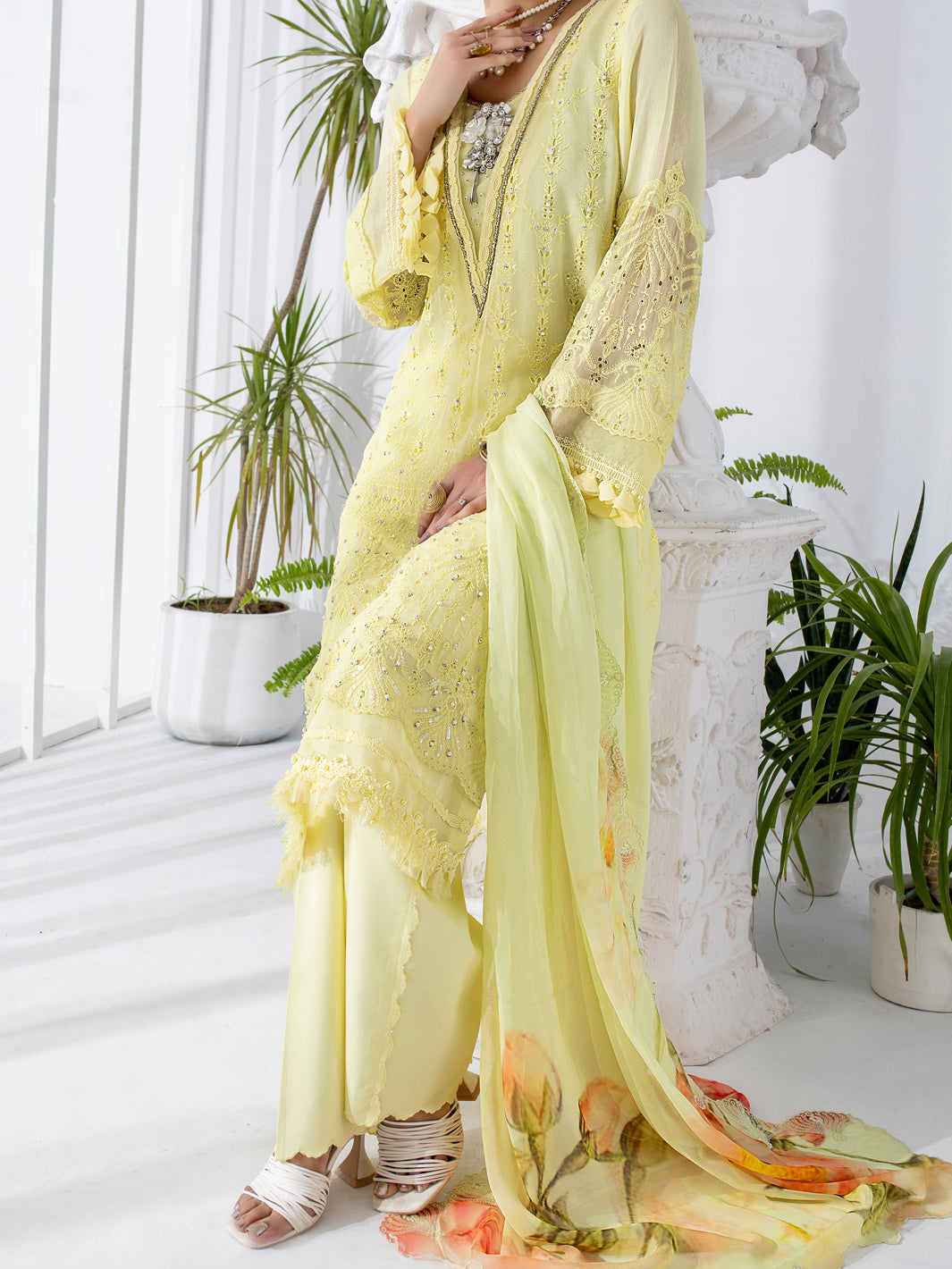 Lime Bemberg Chiffon 3 Piece Formal Unstitched - AL-3PS-LS-UN-309
