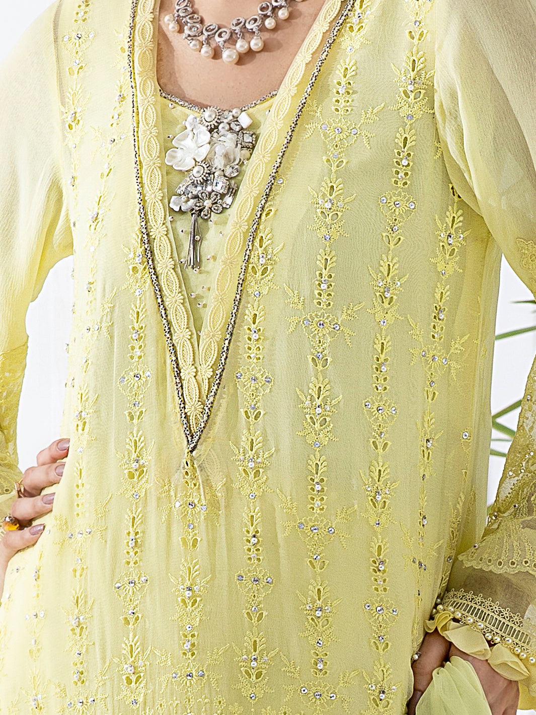 Lime Bemberg Chiffon 3 Piece Formal Stitched - AL-3PS-LS-309