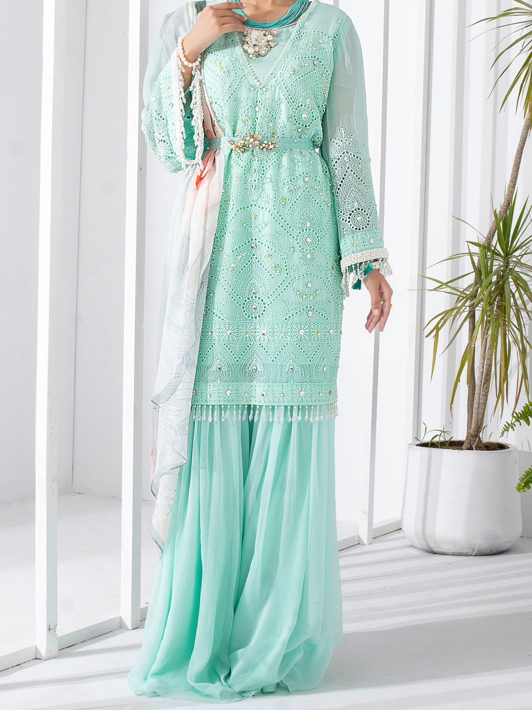Sea Green Bemberg Chiffon 3Pc Formal Unstitched - AL-3PS-LS-UN-310