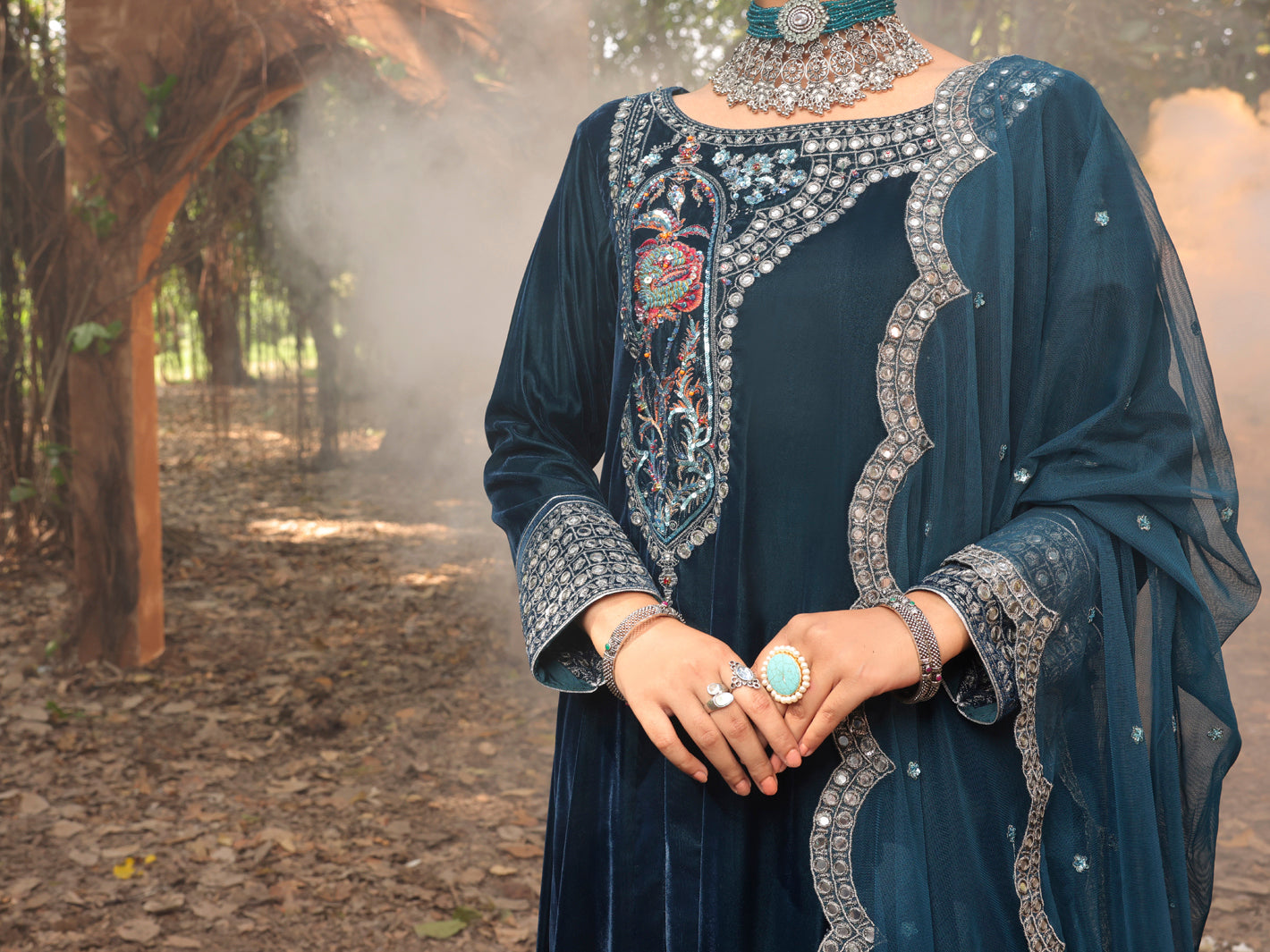 Blue Velvet 3 Piece Formal Stitched - AL-3PS-LS-385
