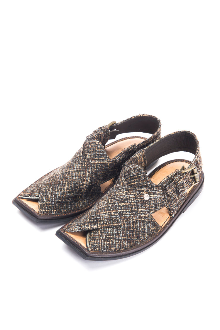 Brown Corduroy Peshawari Chappal - MFW-FB-023