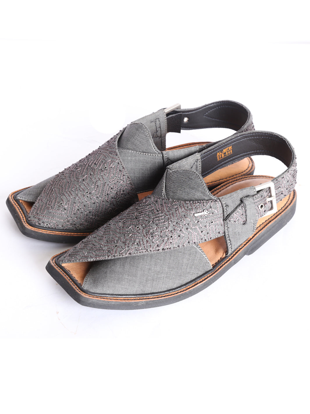 Charcoal Grey Blended Peshawari Chappal - MFW-EFB-046